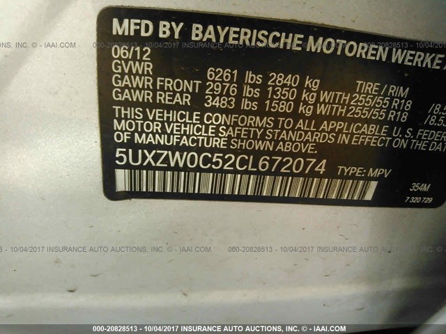 5UXZW0C52CL672074 - 2012 BMW X5 XDRIVE35D SILVER photo 9