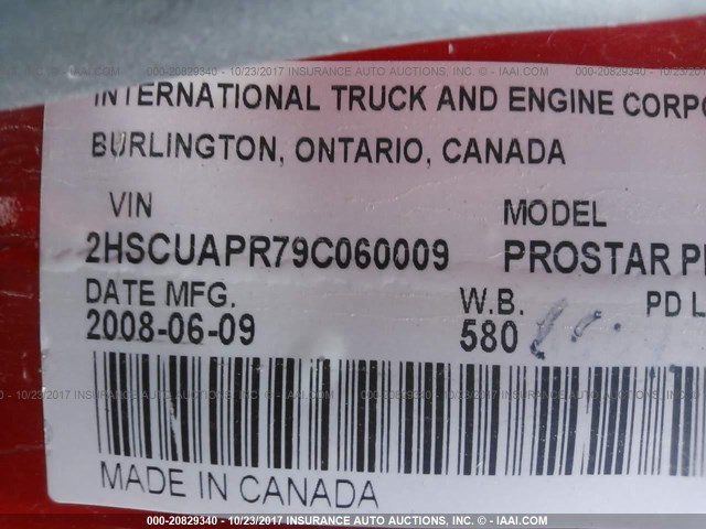 2HSCUAPR79C060009 - 2009 INTERNATIONAL PROSTAR PREMIUM  RED photo 10