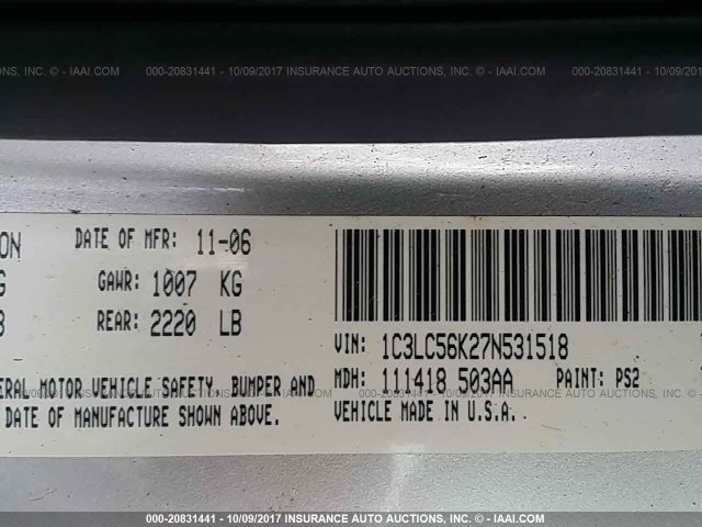 1C3LC56K27N531518 - 2007 CHRYSLER SEBRING TOURING SILVER photo 9