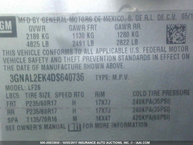 3GNAL2EK4DS640736 - 2013 CHEVROLET CAPTIVA LS 银色 照片 9