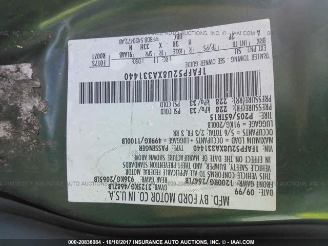 1FAFP52U8XA331440 - 1999 FORD TAURUS LX GREEN photo 9