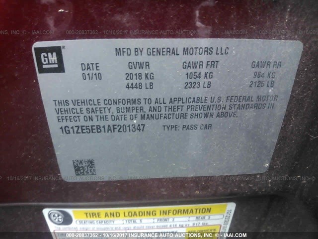 1G1ZE5EB1AF201347 - 2010 CHEVROLET MALIBU LTZ Qırmızı foto 9