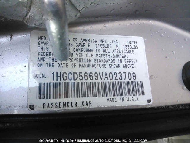 1HGCD5669VA023709 - 1997 HONDA ACCORD EX/EX-R SILVER photo 9