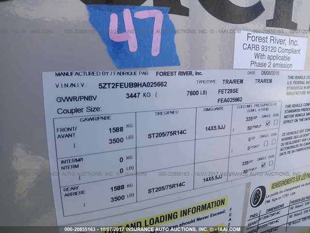 5ZT2FEUB9HA025662 - 2017 FOREST RIVER COACHMEN FREEDOM  未知 照片 9