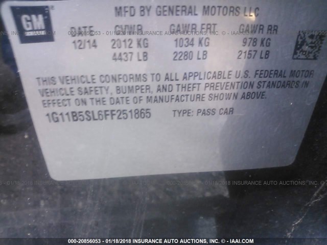 1G11B5SL6FF251865 - 2015 CHEVROLET MALIBU LS BLACK photo 9