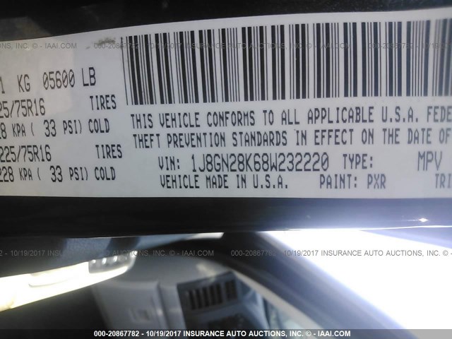 1J8GN28K68W232220 - 2008 JEEP LIBERTY SPORT 黑色 照片 9