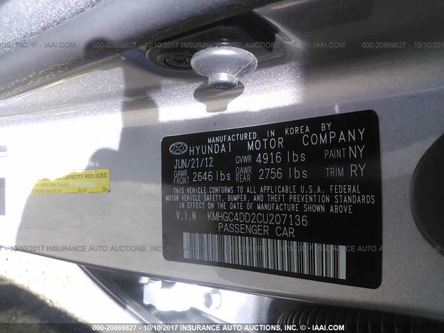 KMHGC4DD2CU207136 - 2012 HYUNDAI GENESIS 3.8L SILVER photo 9