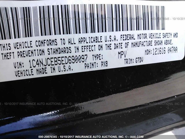 1C4NJCEB5ED690097 - 2014 JEEP COMPASS LATITUDE 黑色 照片 9