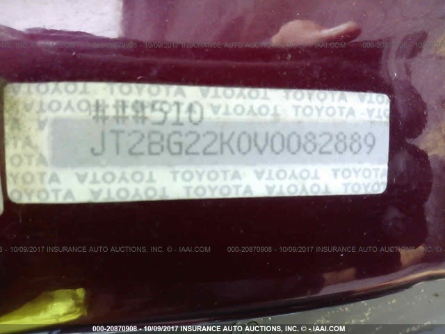 JT2BG22K0V0082889 - 1997 TOYOTA CAMRY LE/XLE BURGUNDY photo 9