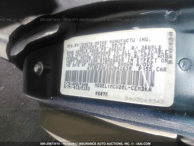 4T1BF22K1WU041638 - 1998 TOYOTA CAMRY CE/LE/XLE 绿色 照片 9