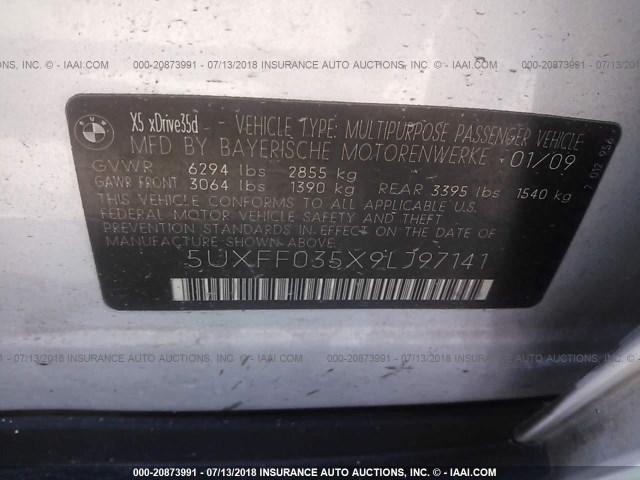 5UXFF035X9LJ97141 - 2009 BMW X5 XDRIVE35D Gümüş foto 9