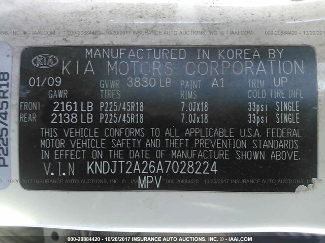 KNDJT2A26A7028224 - 2010 KIA SOUL +/!/SPORT CREAM photo 9