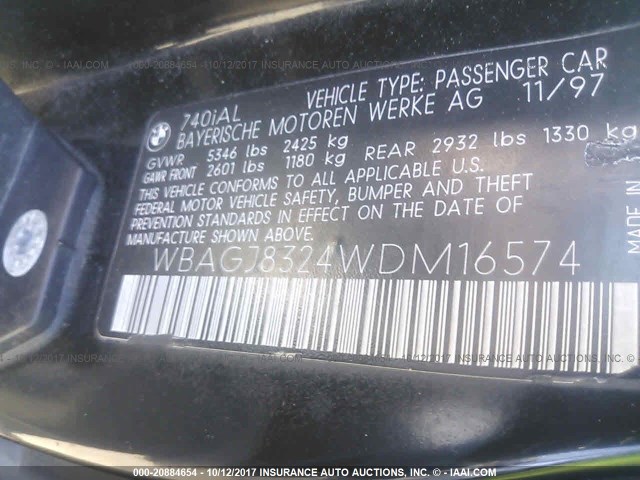 WBAGJ8324WDM16574 - 1998 BMW 740 IL BLACK photo 9