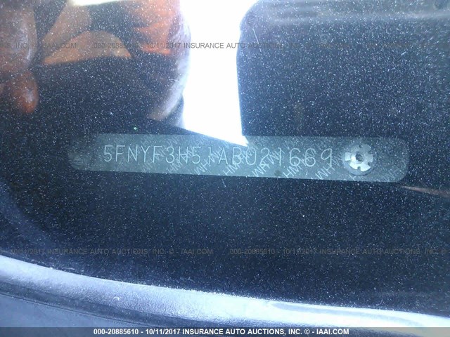 5FNYF3H51AB021669 - 2010 HONDA PILOT EXL GRAY photo 9