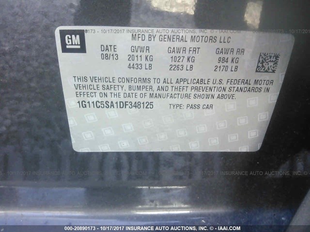 1G11C5SA1DF348125 - 2013 CHEVROLET MALIBU 1LT 灰色 照片 8