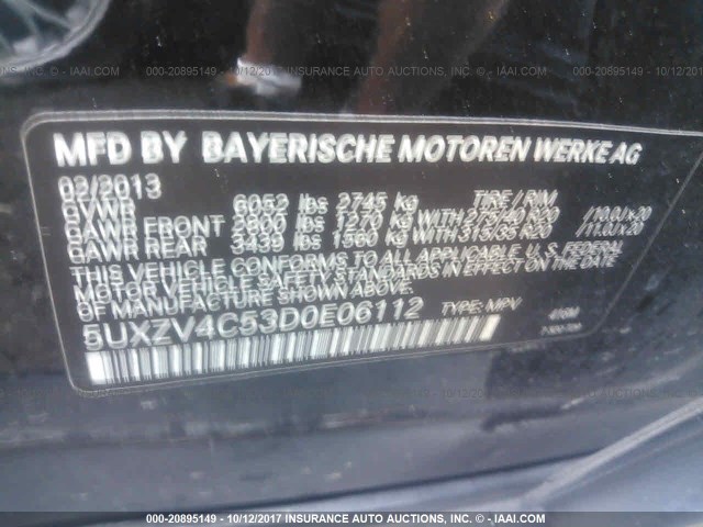 5UXZV4C53D0E06112 - 2013 BMW X5 XDRIVE35I Koyu mavi fotoğraf 9