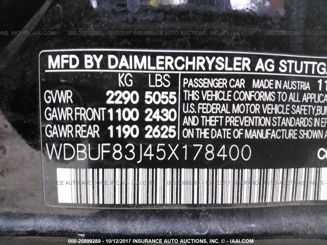 WDBUF83J45X178400 - 2005 MERCEDES-BENZ E 500 4MATIC BLACK photo 9