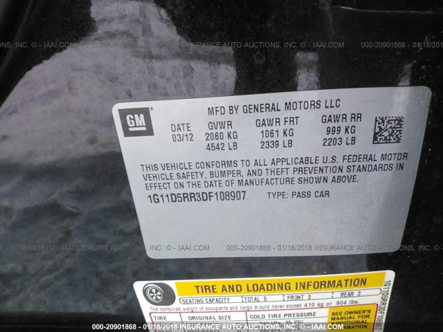 1G11D5RR3DF108907 - 2013 CHEVROLET MALIBU 1LT BLACK photo 9