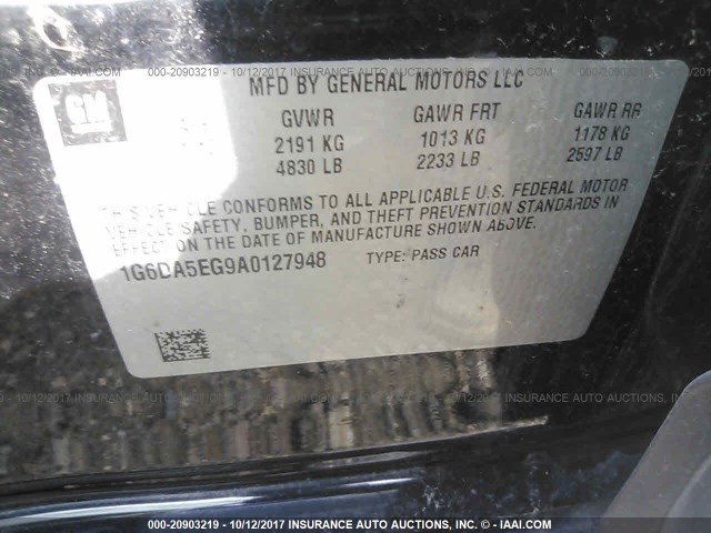 1G6DA5EG9A0127948 - 2010 CADILLAC CTS BLACK photo 9