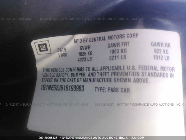 1G1NE52J616193983 - 2001 CHEVROLET MALIBU LS ლურჯი ფოტო 9