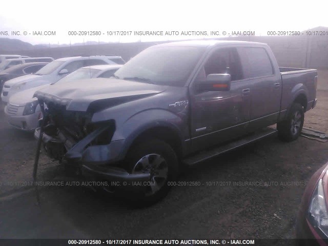 1FTFW1ET2DFC35357 - 2013 FORD F150 SUPERCREW GRAY photo 2