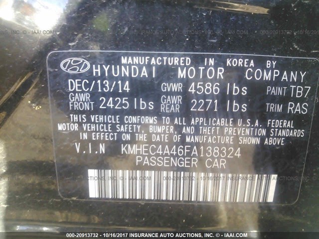 KMHEC4A46FA138324 - 2015 HYUNDAI SONATA HYBRID/LIMITED BLACK photo 9