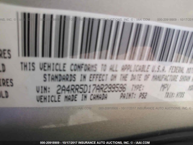 2A4RR5D17AR299596 - 2010 CHRYSLER TOWN & COUNTRY TOURING SILVER photo 9