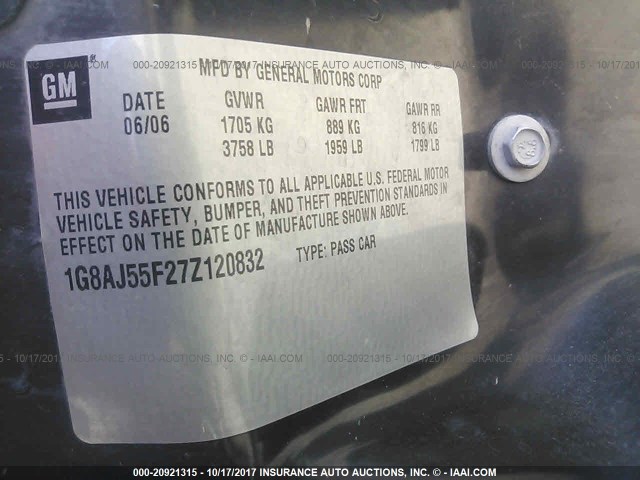 1G8AJ55F27Z120832 - 2007 SATURN ION LEVEL 2 SILVER photo 9