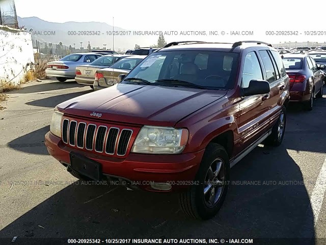 1J8GW68J82C322618 - 2002 JEEP GRAND CHEROKEE OVERLAND RED photo 2