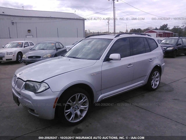 WBXPC93428WJ09127 - 2008 BMW X3 3.0SI SILVER photo 2