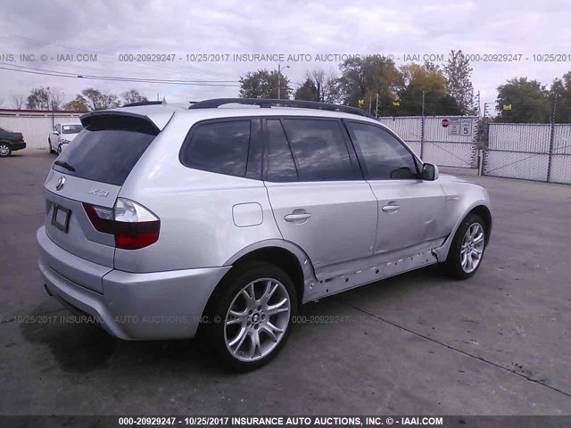 WBXPC93428WJ09127 - 2008 BMW X3 3.0SI SILVER photo 4