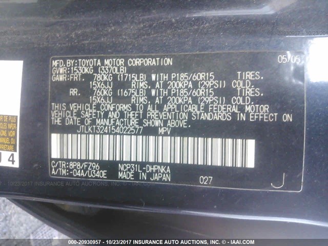 JTLKT324154022577 - 2005 TOYOTA SCION XB BLUE photo 9