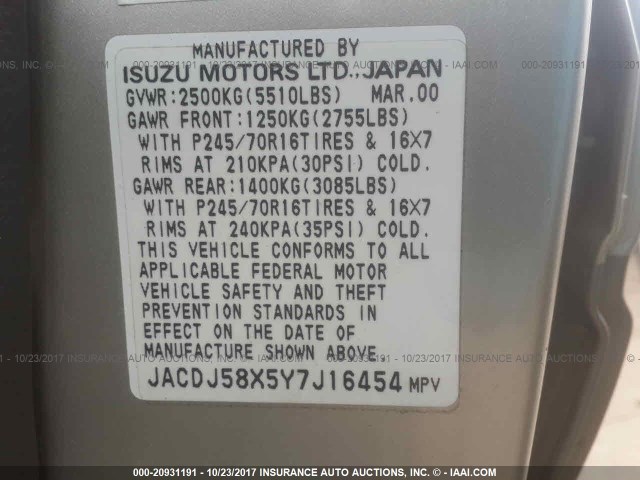 JACDJ58X5Y7J16454 - 2000 ISUZU TROOPER S/LS/LIMITED 米色 照片 9