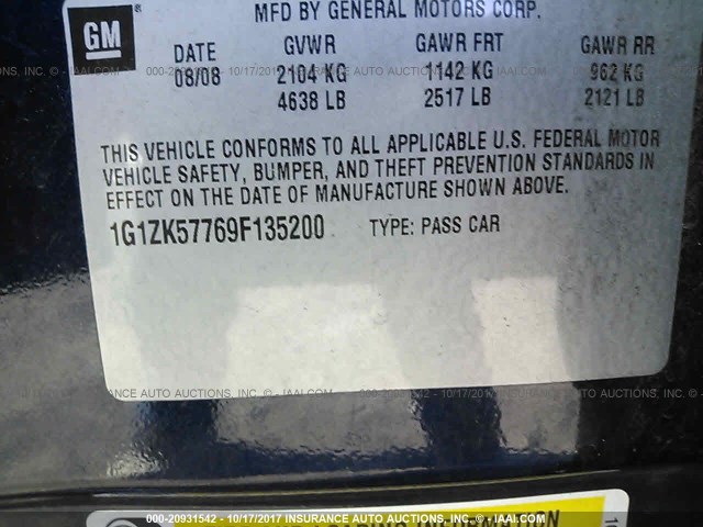 1G1ZK57769F135200 - 2009 CHEVROLET MALIBU LTZ 蓝色 照片 9