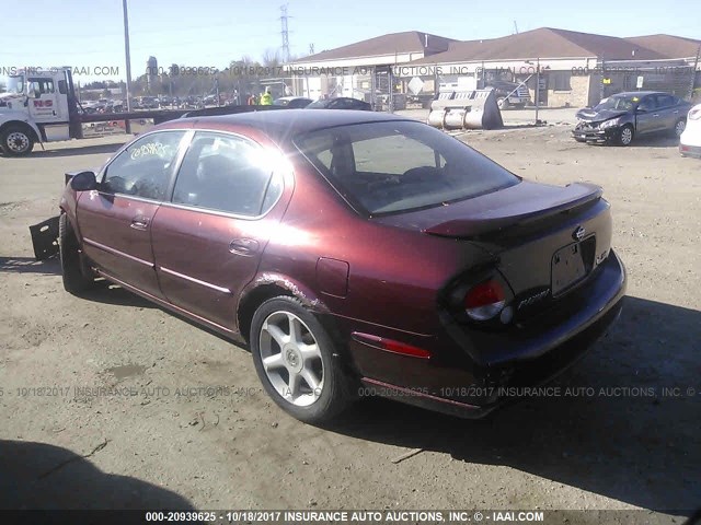 JN1CA31A61T319893 - 2001 NISSAN MAXIMA GXE/SE/GLE/20TH ANNIV MAROON photo 3