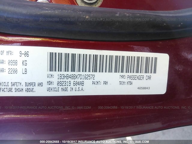 1B3HB48BX7D162572 - 2007 DODGE CALIBER SXT RED photo 9