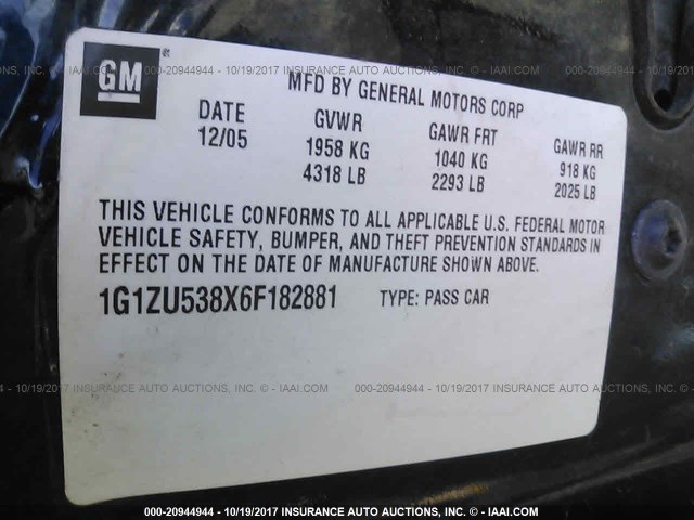 1G1ZU538X6F182881 - 2006 CHEVROLET MALIBU LTZ 蓝色 照片 9