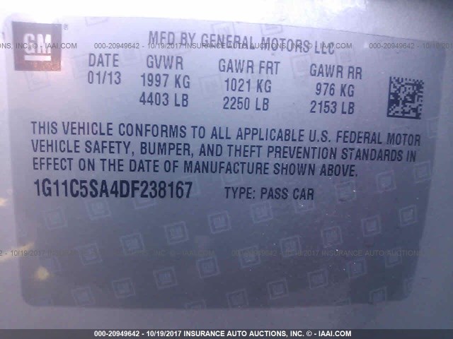 1G11C5SA4DF238167 - 2013 CHEVROLET MALIBU 1LT SILVER photo 9