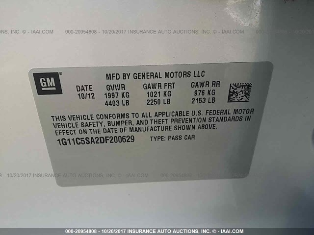 1G11C5SA2DF200629 - 2013 CHEVROLET MALIBU 1LT SILVER photo 9