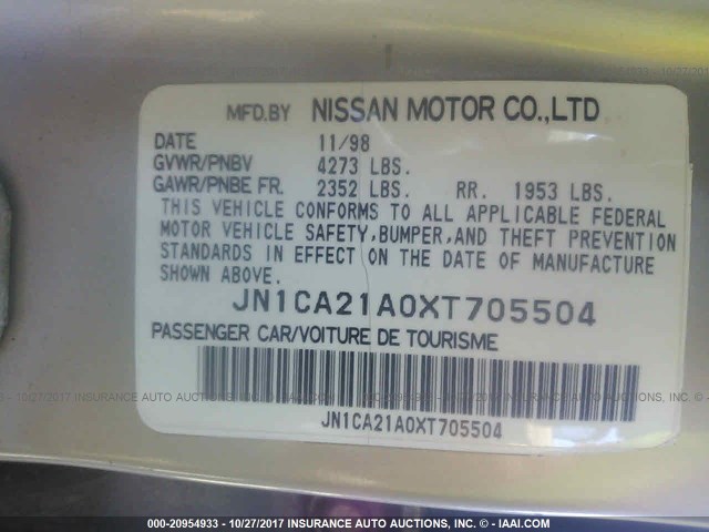 JN1CA21A0XT705504 - 1999 NISSAN MAXIMA GLE/GXE/SE GOLD photo 9