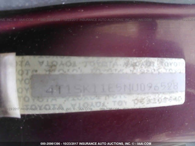 4T1SK11E5NU096528 - 1992 TOYOTA CAMRY DLX MAROON photo 9