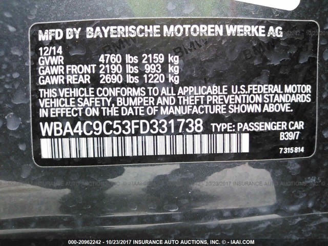 WBA4C9C53FD331738 - 2015 BMW 428 XI/GRAN COUPE/SULEV GRAY photo 9