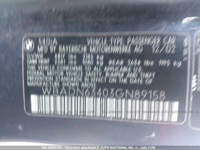 WBADN63403GN89158 - 2003 BMW 540 I AUTOMATIC أزرق صورة 9