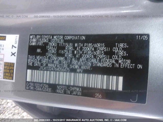 JTLKT324764056475 - 2006 TOYOTA SCION XB ნაცრისფერი ფოტო 9