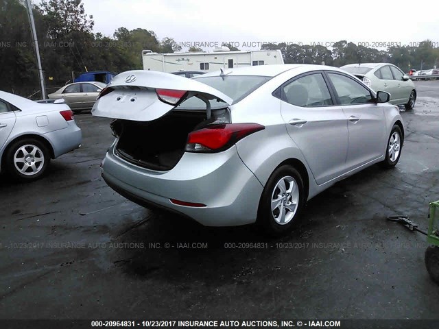 5NPDH4AE8FH616147 - 2015 HYUNDAI ELANTRA SE/SPORT/LIMITED SILVER photo 4