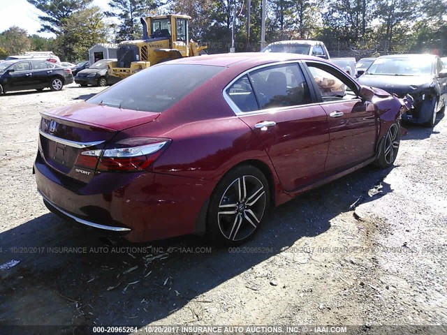 1HGCR2F57GA035903 - 2016 HONDA ACCORD SPORT 红色 照片 4