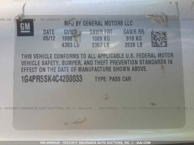 1G4PR5SK4C4200033 - 2012 BUICK VERANO CONVENIENCE SILVER photo 9