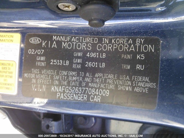 KNAFG526377084009 - 2007 KIA RONDO LX/EX BLUE photo 9