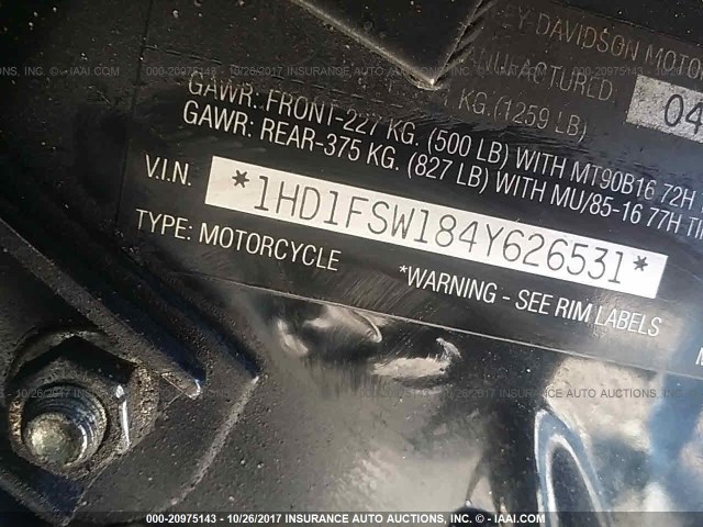 1HD1FSW184Y626531 - 2004 HARLEY-DAVIDSON FLTRI BLACK photo 10