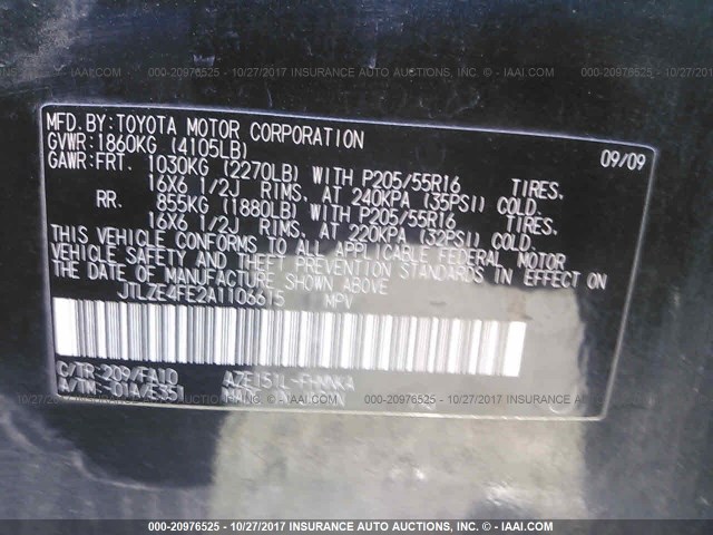 JTLZE4FE2A1106615 - 2010 TOYOTA SCION XB BLACK photo 9